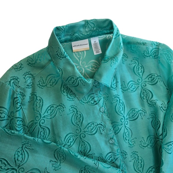 Vtg‎ Alfred Dunner Woman 22W Burnout Sheer Blouse Aqua Green Mermaidcore Elegant - Picture 1 of 9